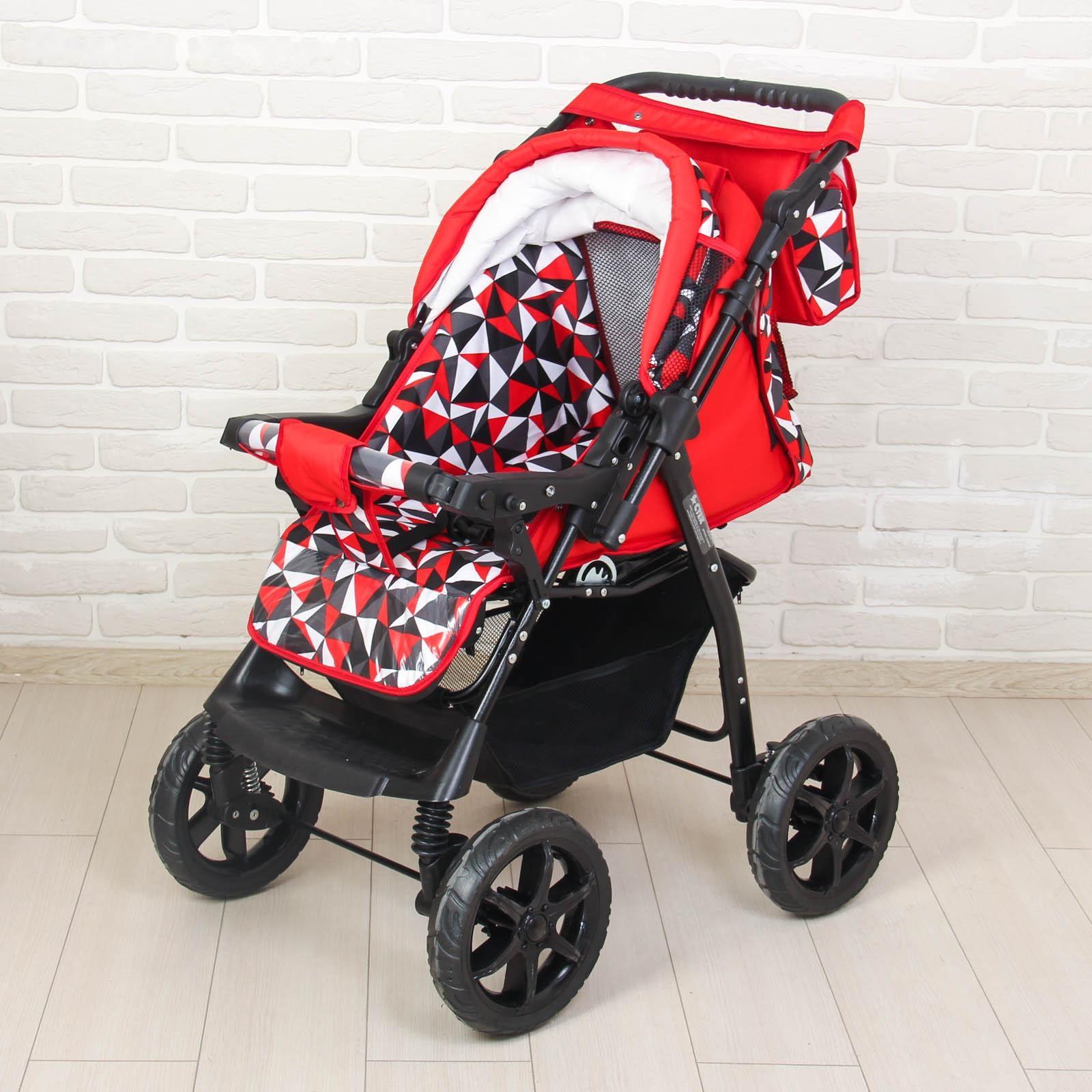 Коляска-трансформер «Гном», пластиковые колёса, оттенки красного, рисунок МИКС
