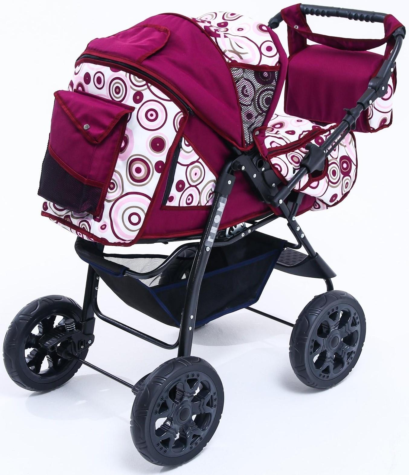 Коляска-трансформер «Гном», пластиковые колёса, оттенки красного, рисунок МИКС