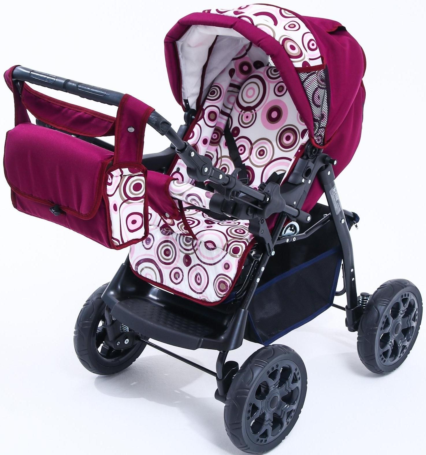 Коляска-трансформер «Гном», пластиковые колёса, оттенки красного, рисунок МИКС