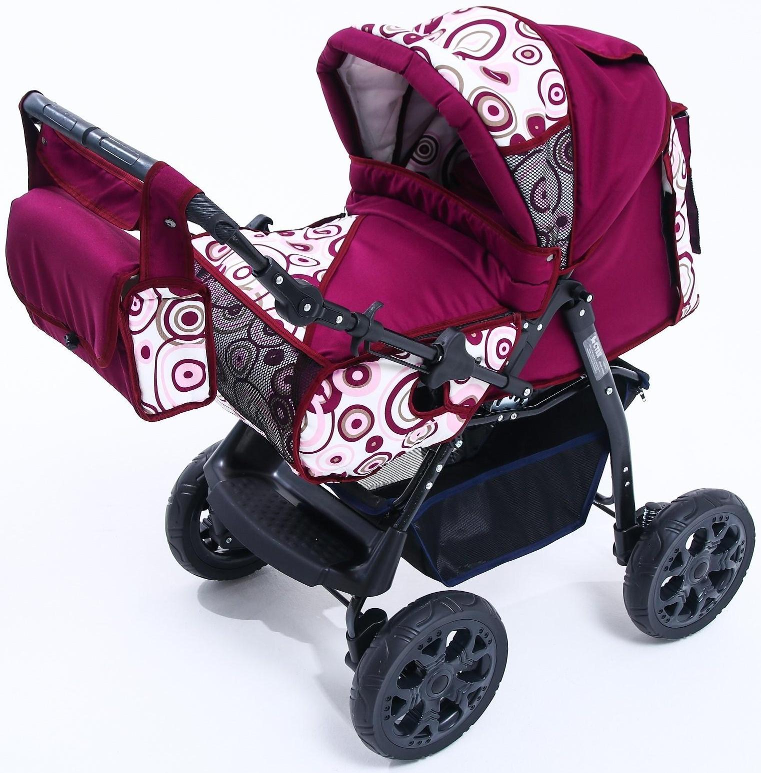 Коляска-трансформер «Гном», пластиковые колёса, оттенки красного, рисунок МИКС