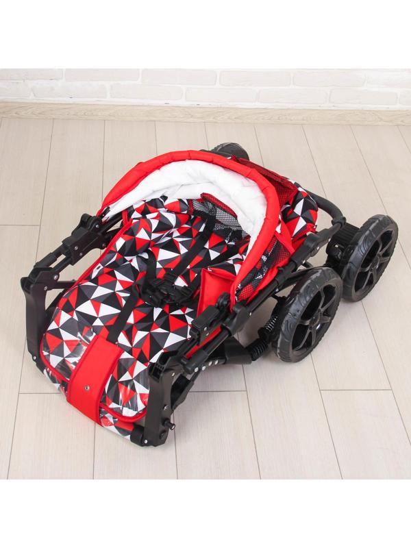 Коляска-трансформер «Гном», пластиковые колёса, оттенки красного, рисунок МИКС