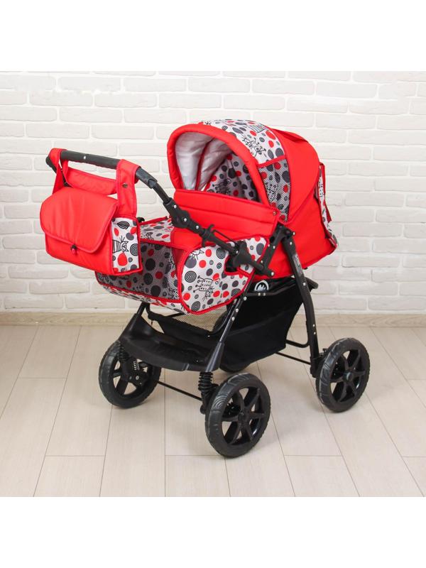 Коляска-трансформер «Гном», пластиковые колёса, оттенки красного, рисунок МИКС