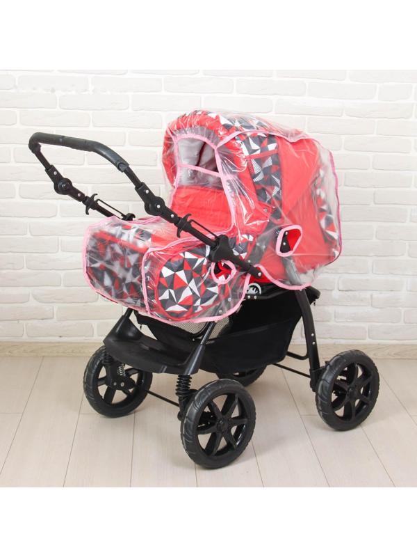 Коляска-трансформер «Гном», пластиковые колёса, оттенки красного, рисунок МИКС