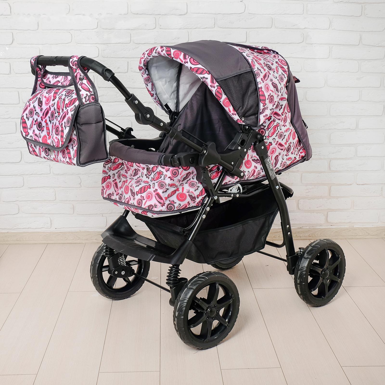 Коляска-трансформер «Гном», пластиковые колёса, оттенки розового, рисунок МИКС