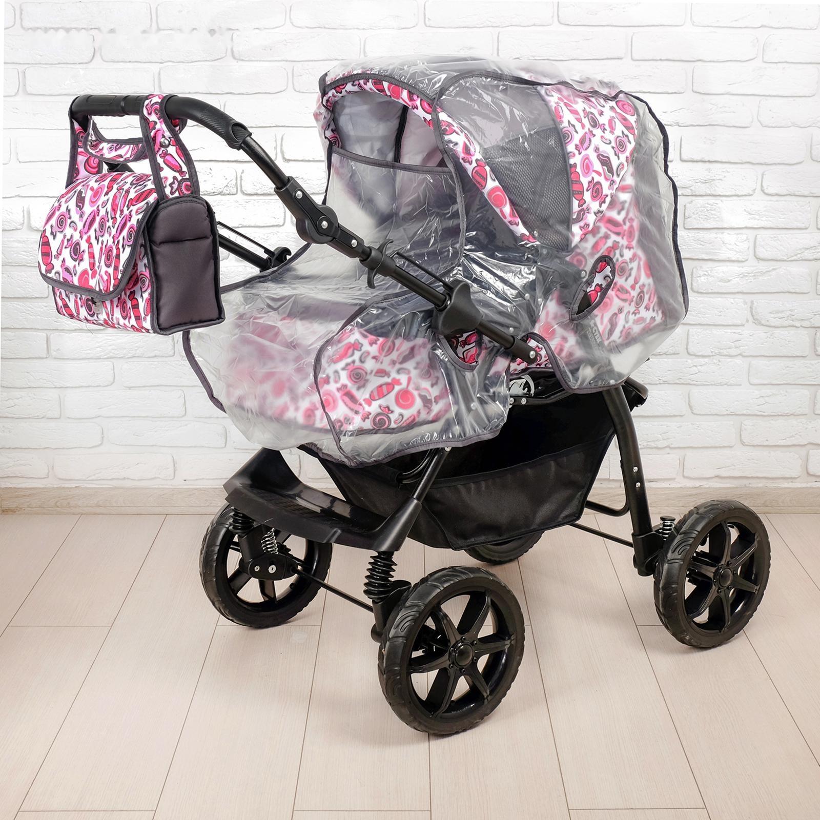 Коляска-трансформер «Гном», пластиковые колёса, оттенки розового, рисунок МИКС