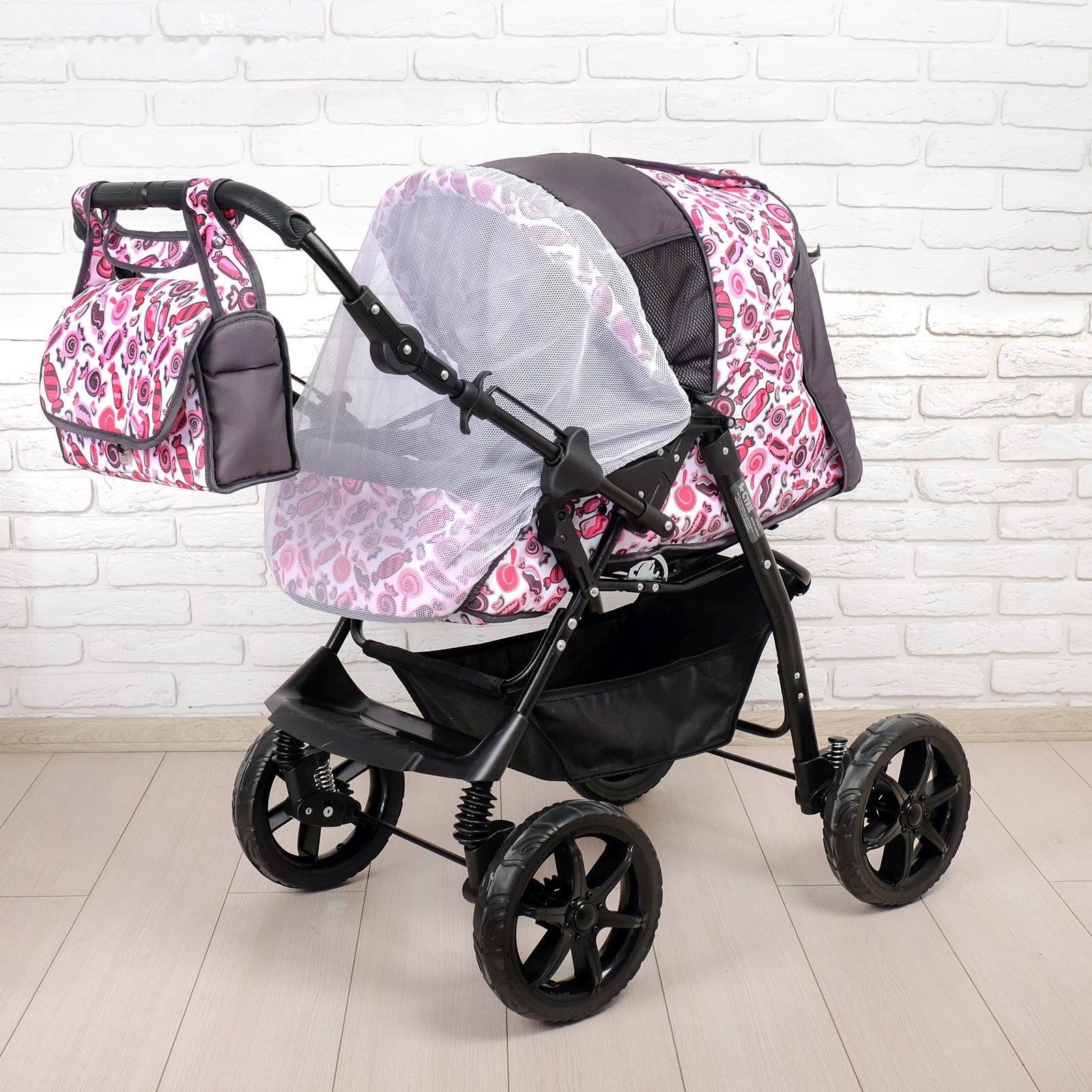 Коляска-трансформер «Гном», пластиковые колёса, оттенки розового, рисунок МИКС