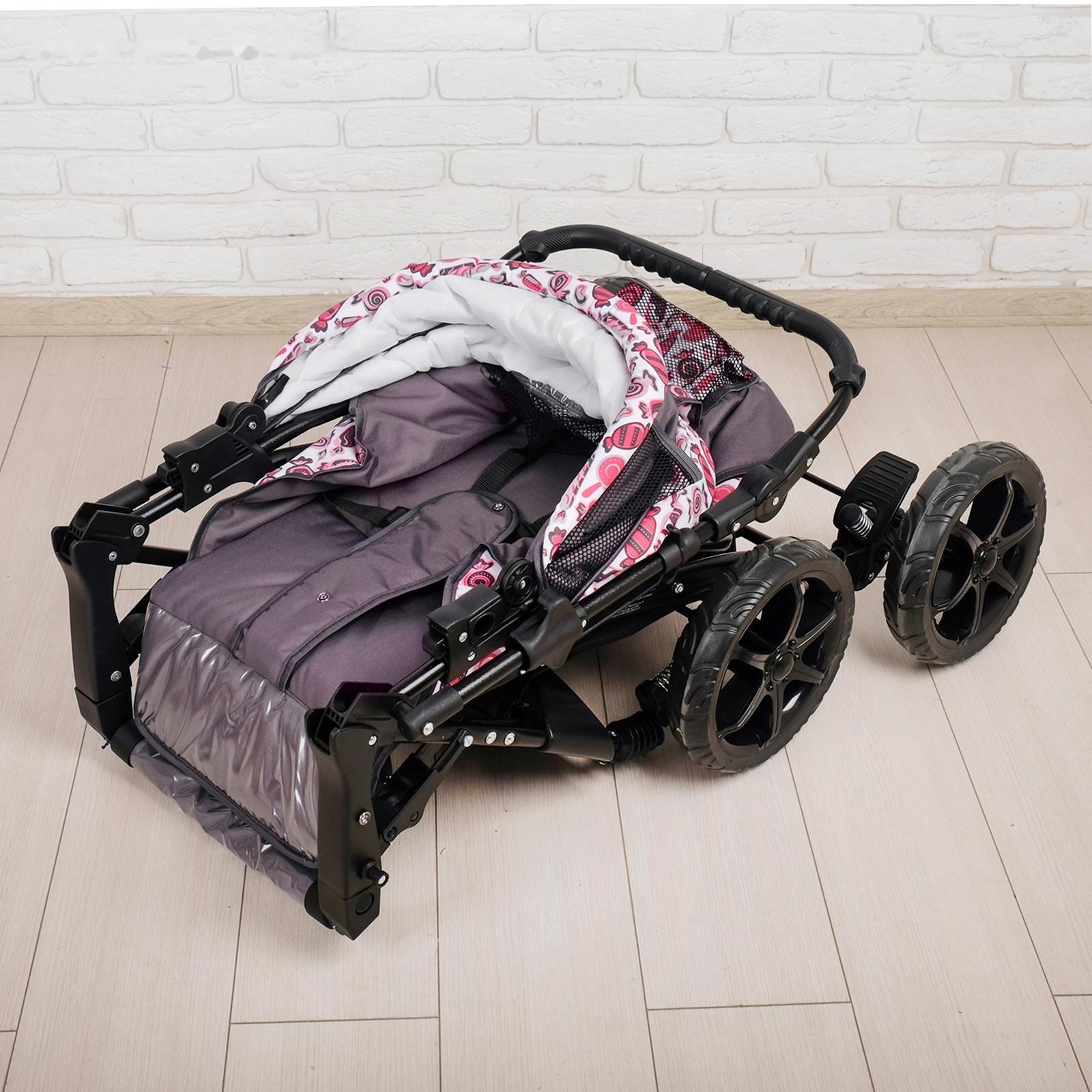 Коляска-трансформер «Гном», пластиковые колёса, оттенки розового, рисунок МИКС