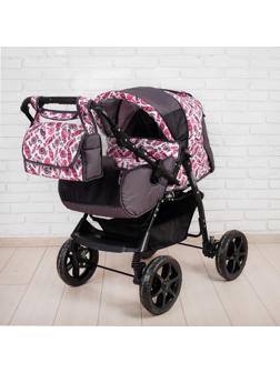 Коляска-трансформер «Гном», пластиковые колёса, оттенки розового, рисунок МИКС