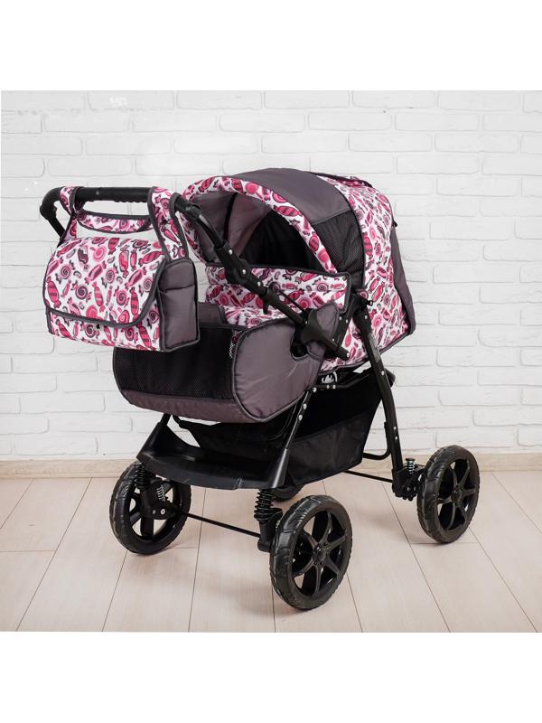 Коляска-трансформер «Гном», пластиковые колёса, оттенки розового, рисунок МИКС