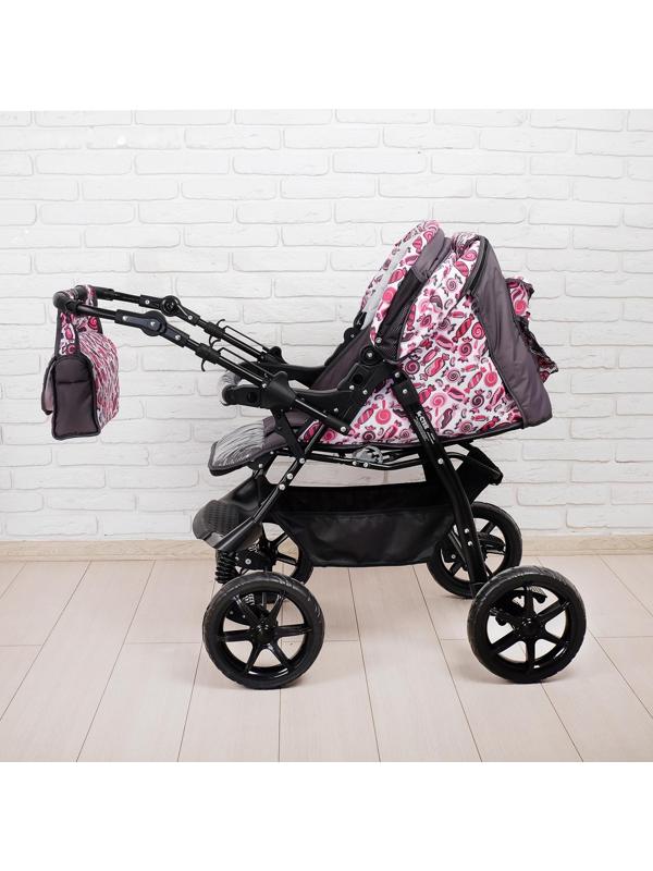 Коляска-трансформер «Гном», пластиковые колёса, оттенки розового, рисунок МИКС