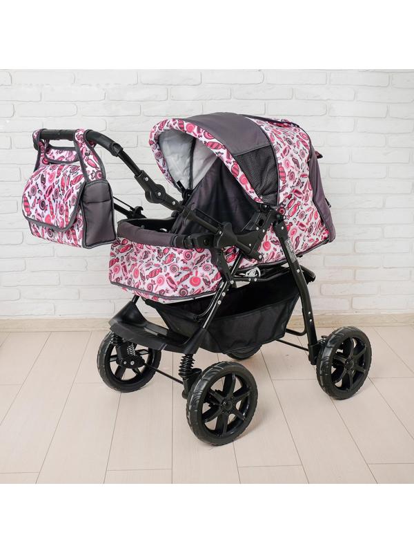 Коляска-трансформер «Гном», пластиковые колёса, оттенки розового, рисунок МИКС