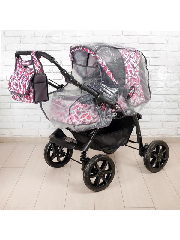 Коляска-трансформер «Гном», пластиковые колёса, оттенки розового, рисунок МИКС