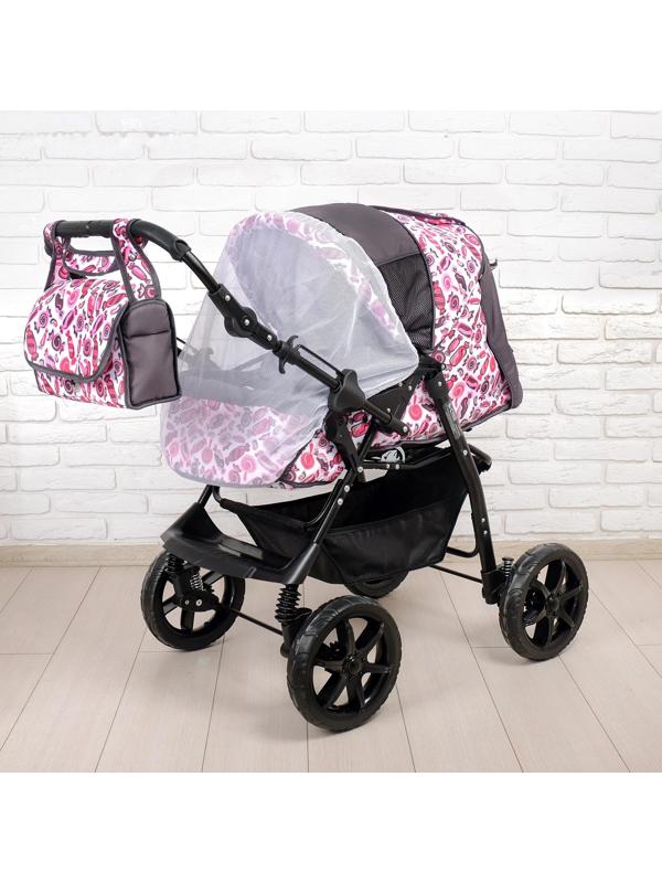 Коляска-трансформер «Гном», пластиковые колёса, оттенки розового, рисунок МИКС