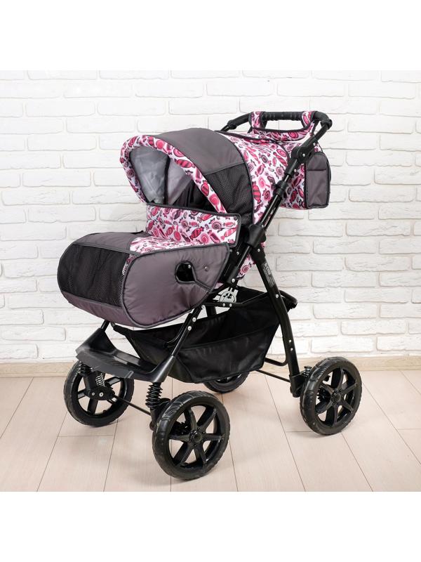 Коляска-трансформер «Гном», пластиковые колёса, оттенки розового, рисунок МИКС