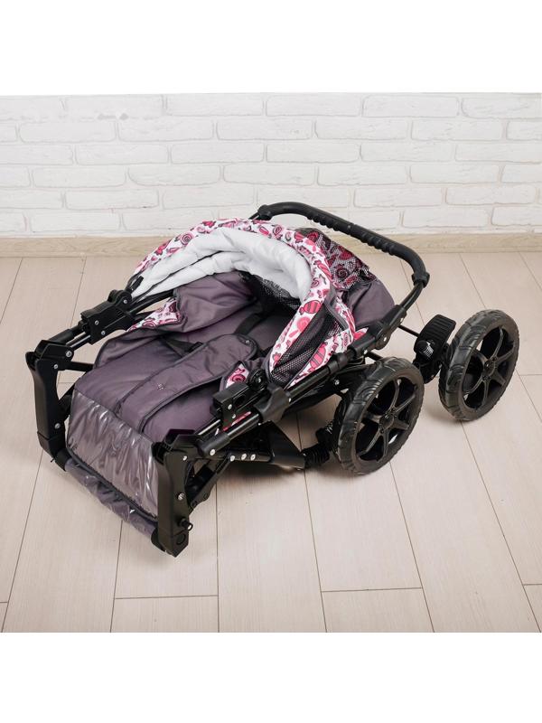 Коляска-трансформер «Гном», пластиковые колёса, оттенки розового, рисунок МИКС