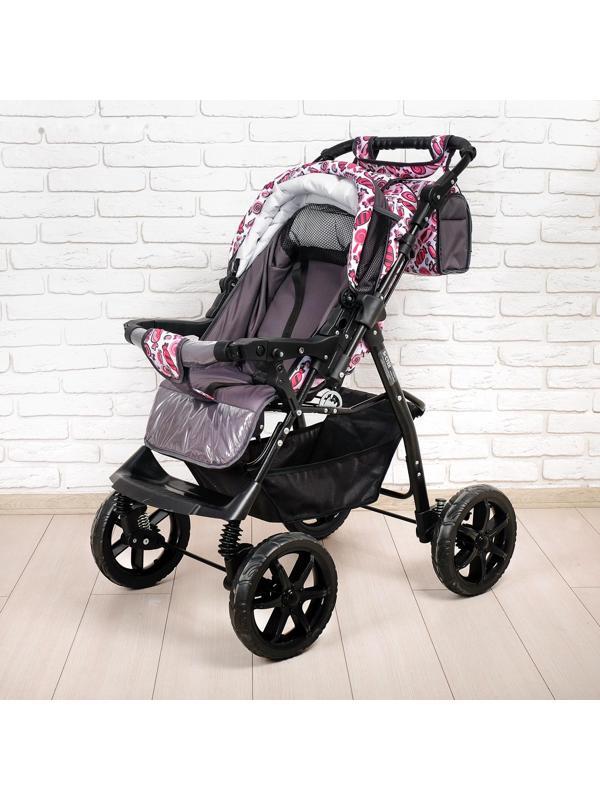 Коляска-трансформер «Гном», пластиковые колёса, оттенки розового, рисунок МИКС