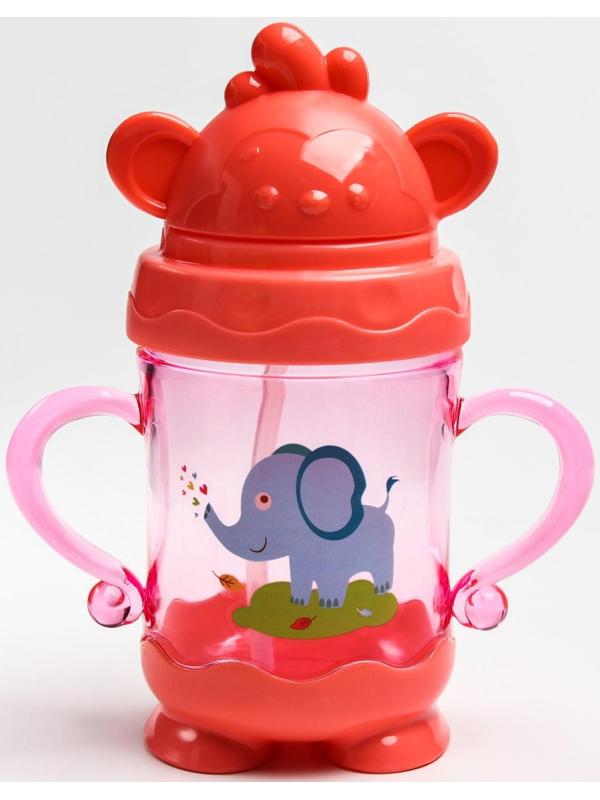 Поильник с трубочкой, 280 мл., с ручками, цвета МИКС