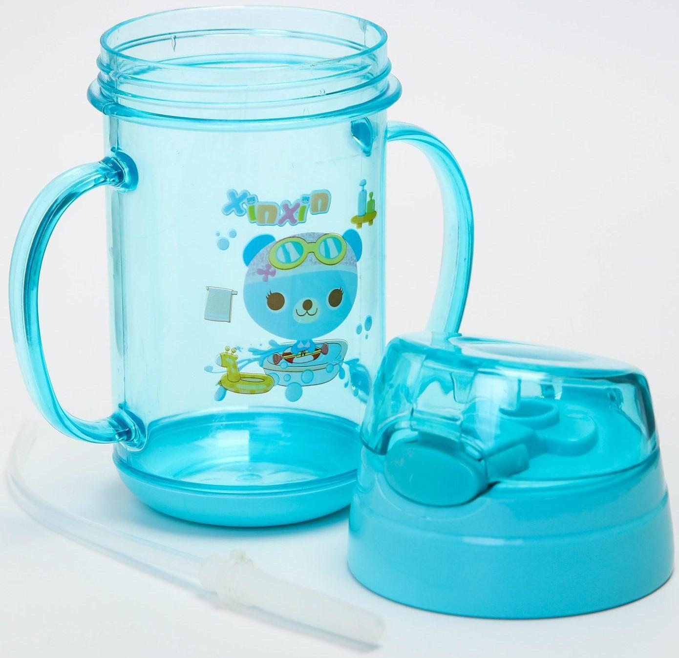 Поильник с трубочкой, 300 мл., с ручками, цвета МИКС