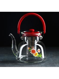 Чайник стеклянный заварочный «Цветочная фантазия», 1,4 л, металлическое сито