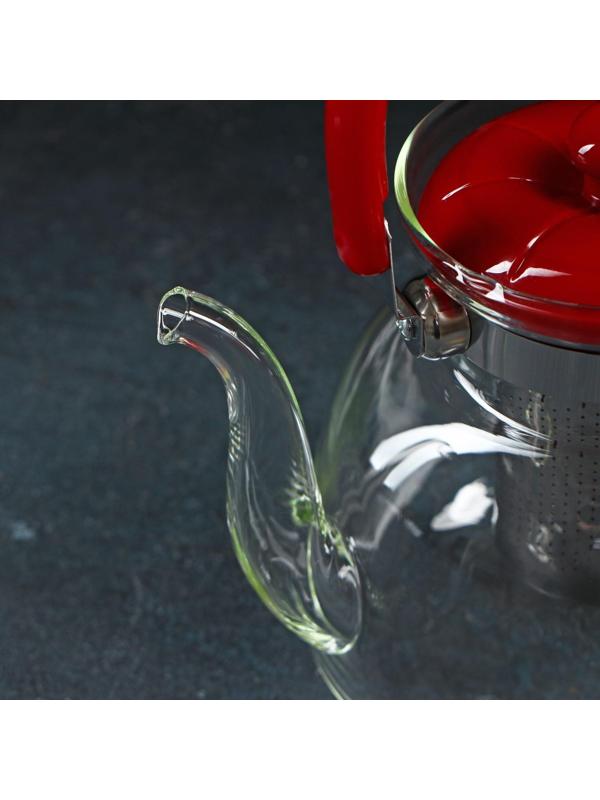 Чайник стеклянный заварочный «Цветочная фантазия», 1,4 л, металлическое сито