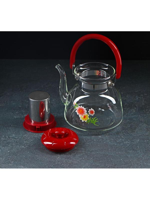 Чайник стеклянный заварочный «Цветочная фантазия», 1,4 л, металлическое сито