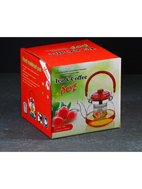 Чайник стеклянный заварочный «Цветочная фантазия», 1,4 л, металлическое сито