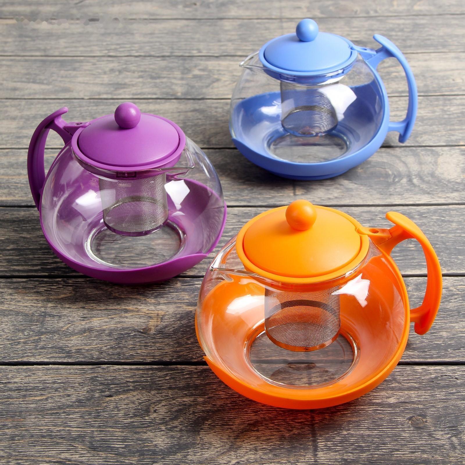 Чайник стеклянный заварочный «Яркость», 1,25 л, с металлическим ситом, матовый, цвет МИКС