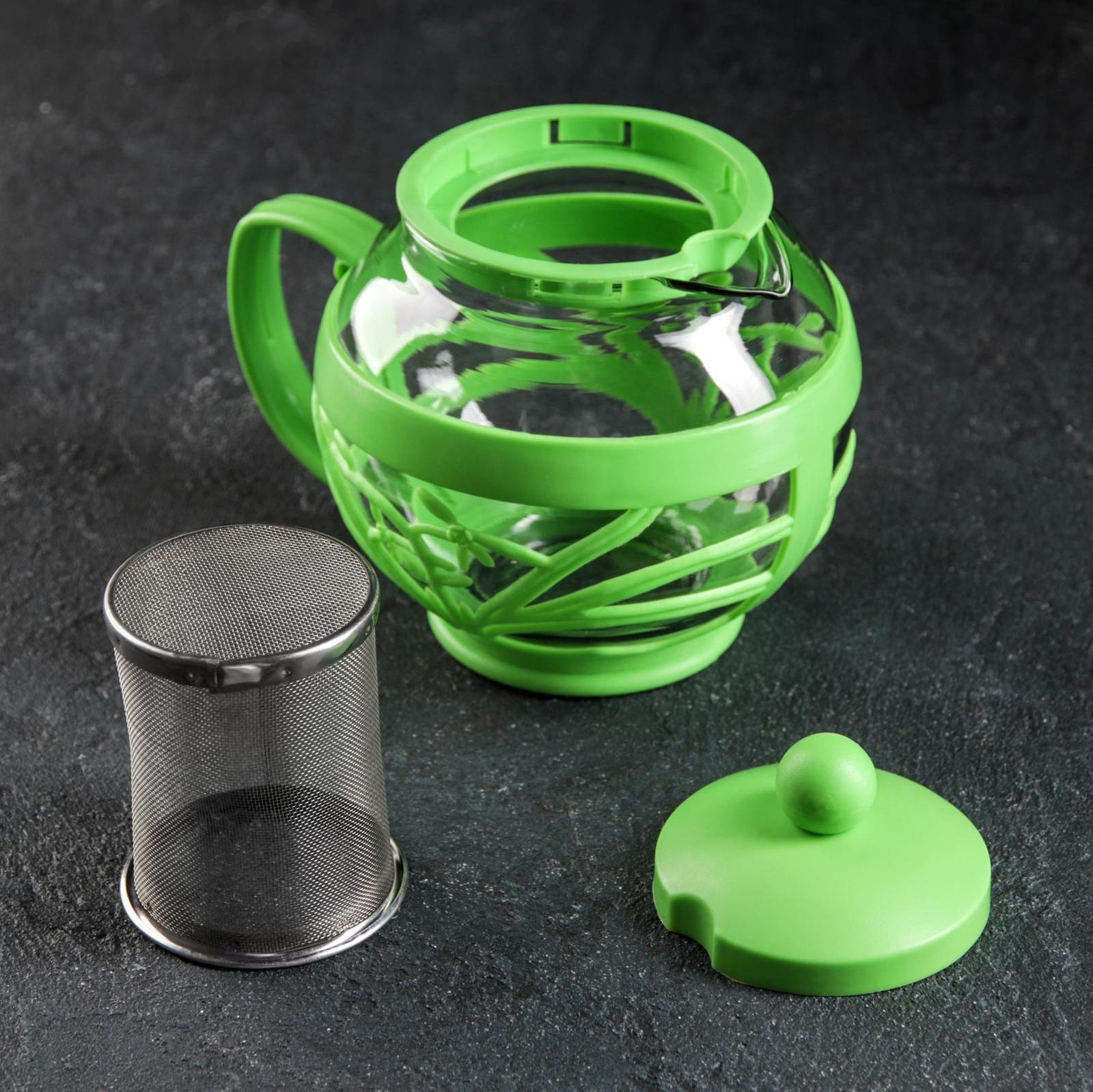 Чайник стеклянный заварочный «Флора», 700 мл, с металлическим ситом, цвет МИКС