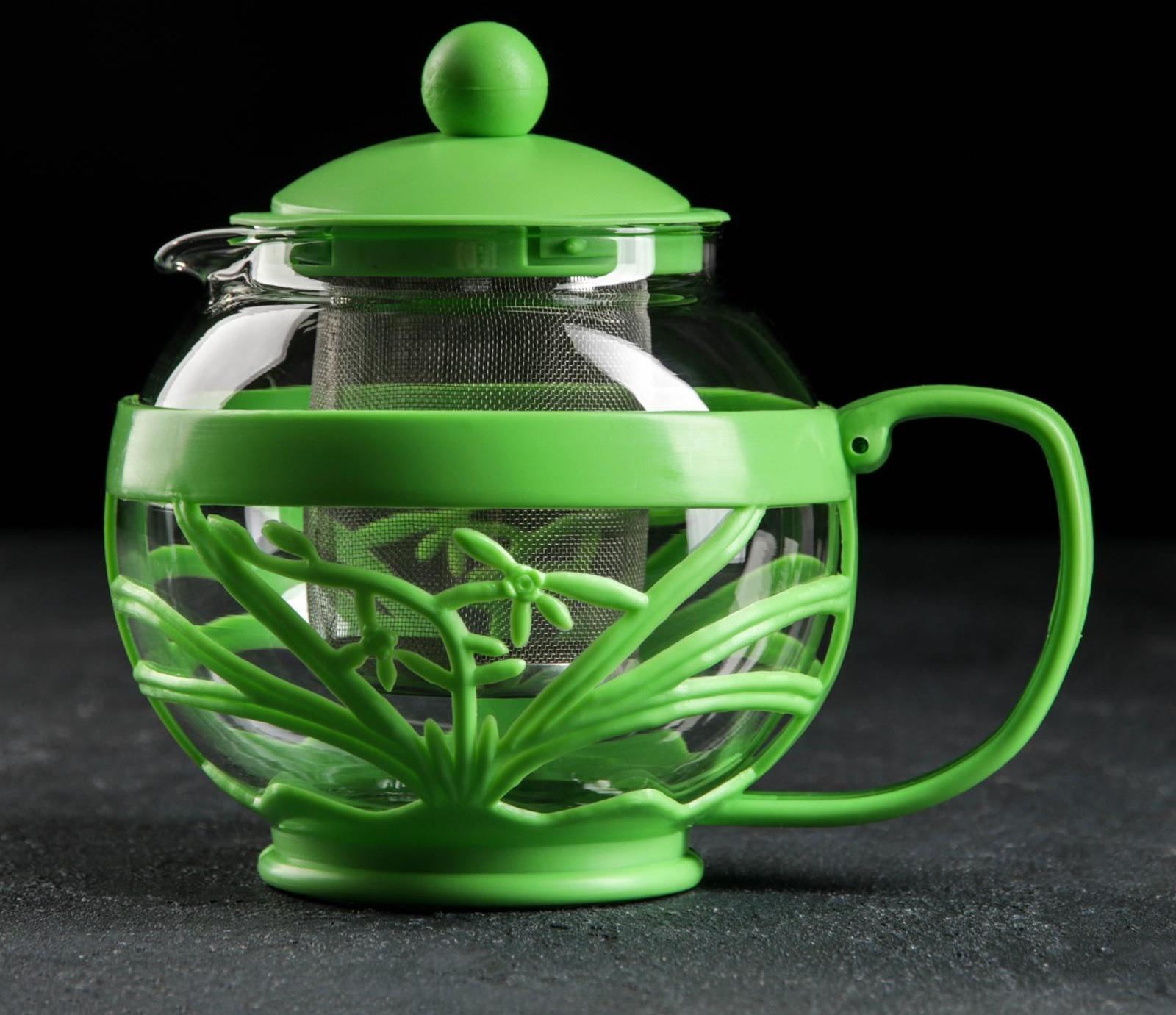 Чайник стеклянный заварочный «Флора», 700 мл, с металлическим ситом, цвет МИКС
