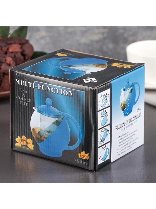 Чайник стеклянный заварочный «Флора», 700 мл, с металлическим ситом, цвет МИКС