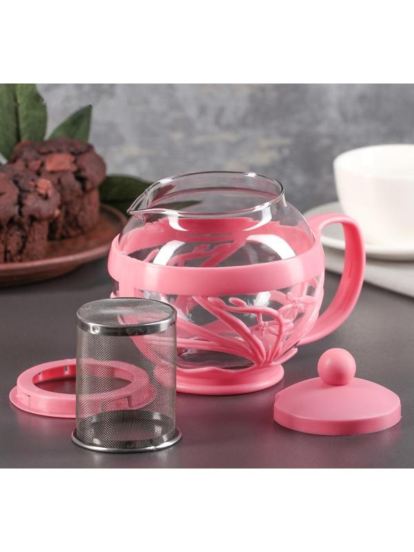 Чайник стеклянный заварочный «Флора», 700 мл, с металлическим ситом, цвет МИКС