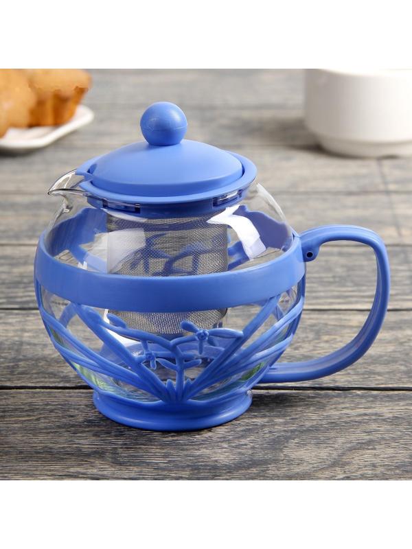 Чайник стеклянный заварочный «Флора», 700 мл, с металлическим ситом, цвет МИКС