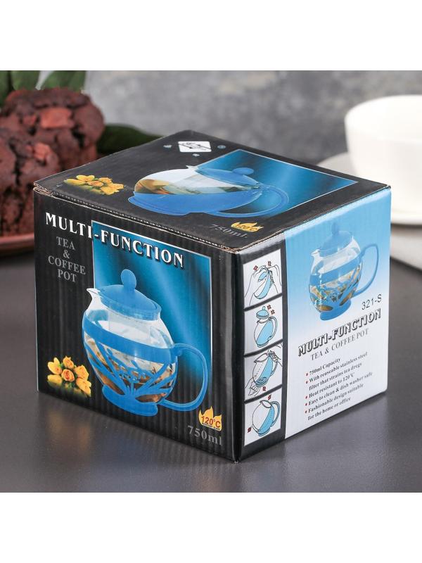 Чайник стеклянный заварочный «Флора», 700 мл, с металлическим ситом, цвет МИКС