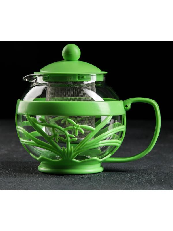 Чайник стеклянный заварочный «Флора», 700 мл, с металлическим ситом, цвет МИКС