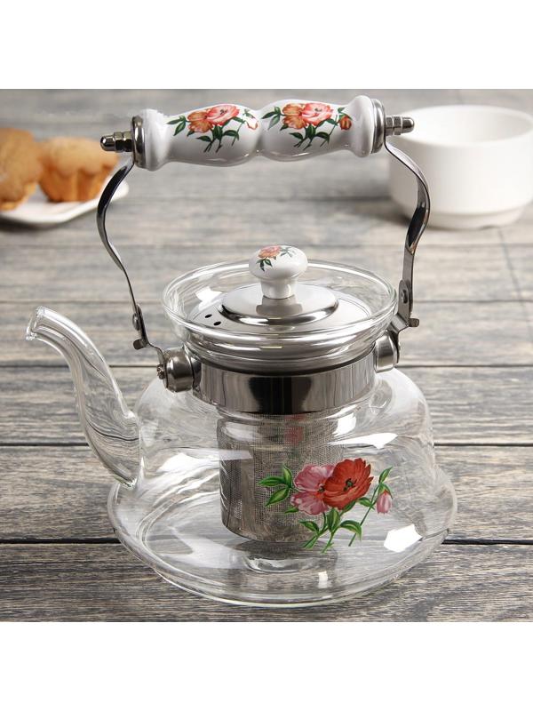 Чайник стеклянный заварочный «Мари», 1 л, 18×15×14 см, металлическое сито