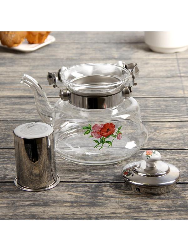 Чайник стеклянный заварочный «Мари», 1 л, 18×15×14 см, металлическое сито