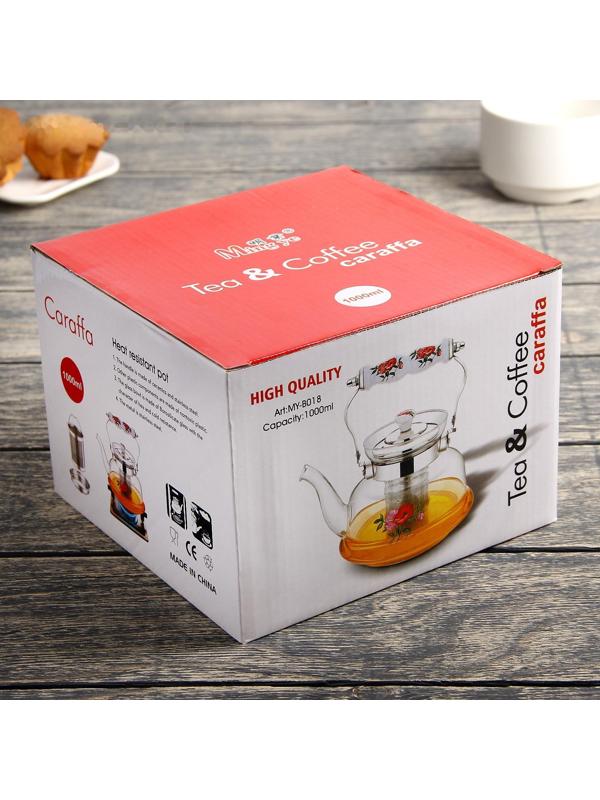 Чайник стеклянный заварочный «Мари», 1 л, 18×15×14 см, металлическое сито