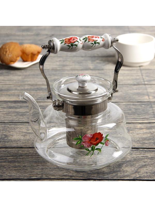 Чайник стеклянный заварочный «Мари», 1,2 л, 18,5×16×12,5 см, металлическое сито