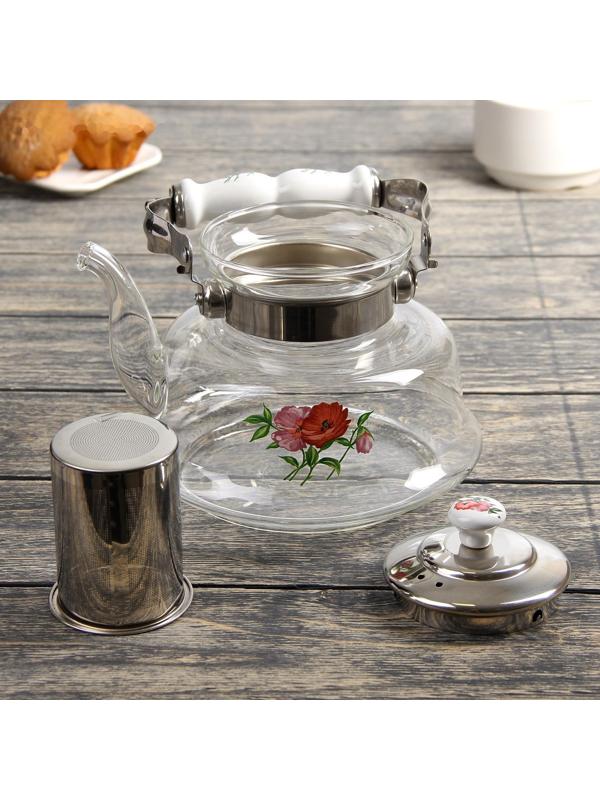Чайник стеклянный заварочный «Мари», 1,2 л, 18,5×16×12,5 см, металлическое сито