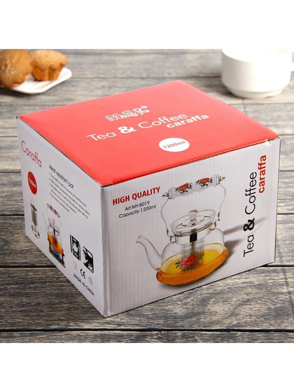 Чайник стеклянный заварочный «Мари», 1,2 л, 18,5×16×12,5 см, металлическое сито