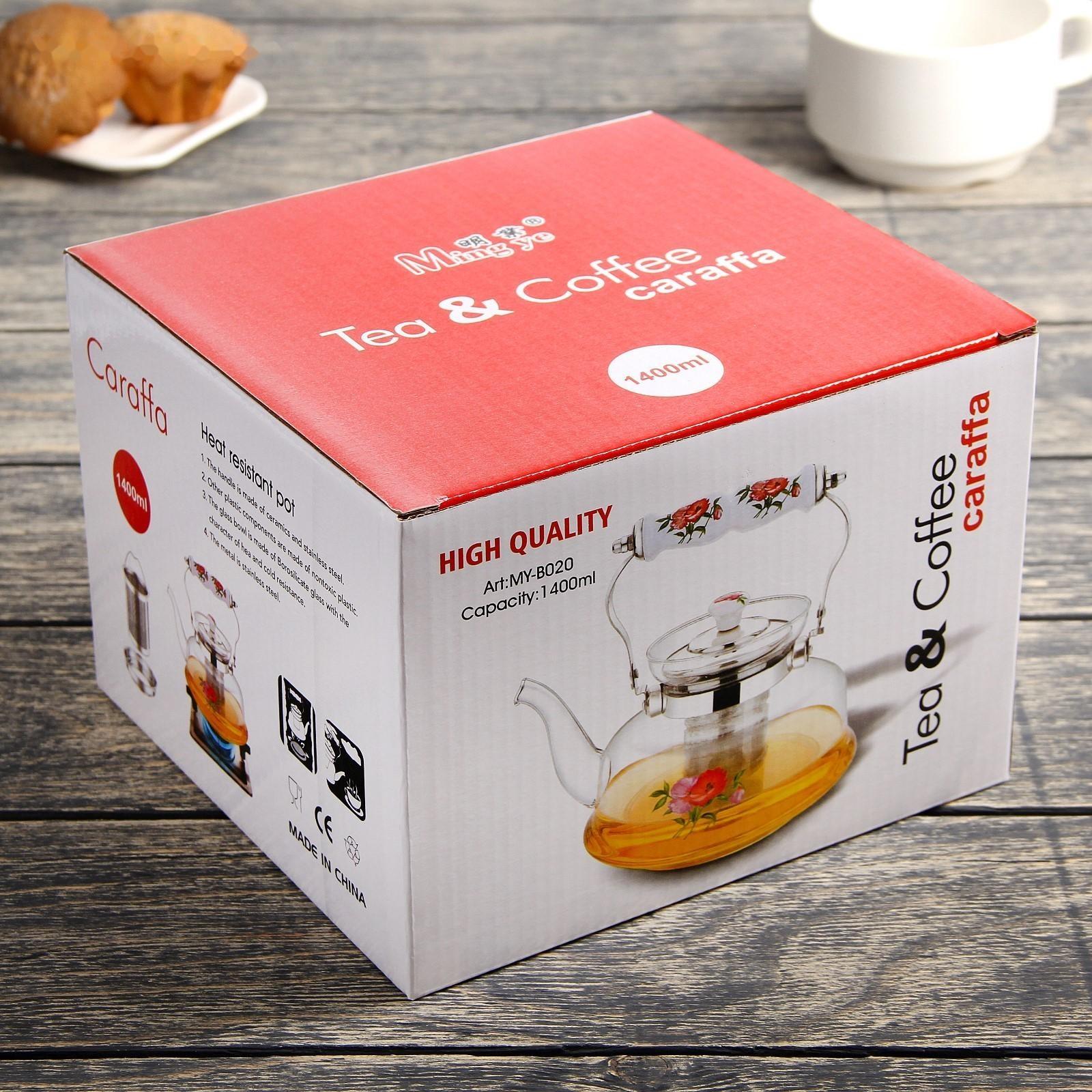 Чайник стеклянный заварочный «Мари», 1,4 л, 20,5×18×14 см, металлическое сито