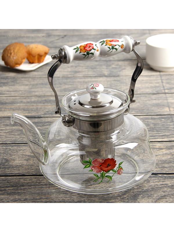 Чайник стеклянный заварочный «Мари», 1,4 л, 20,5×18×14 см, металлическое сито