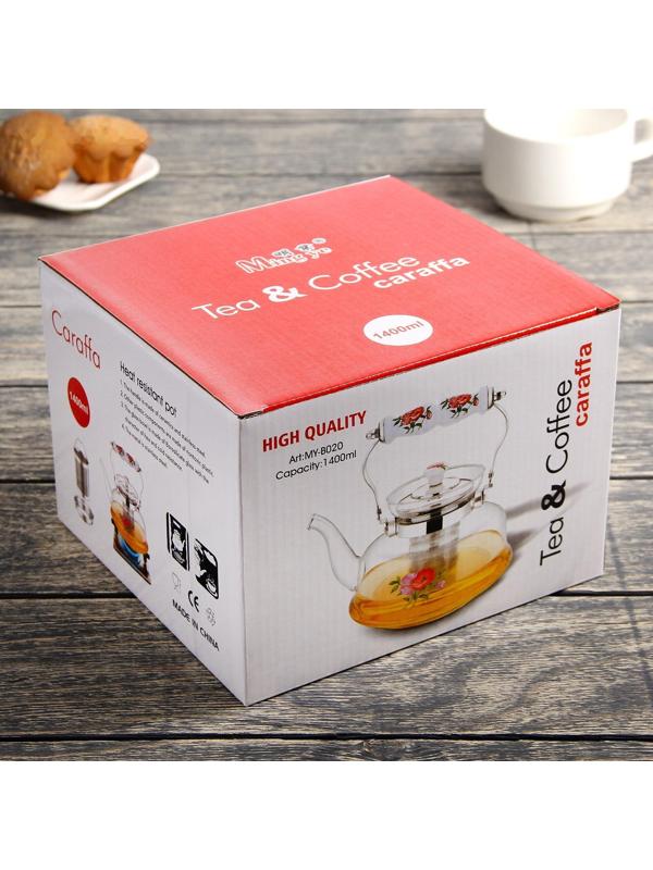 Чайник стеклянный заварочный «Мари», 1,4 л, 20,5×18×14 см, металлическое сито