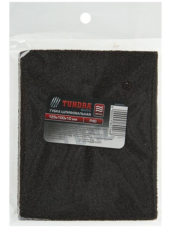 Губка абразивная шлифовальная ТУНДРА, мягкая, 125 х 100 х 10 мм, Р40