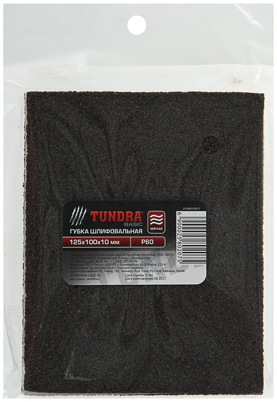 Губка абразивная шлифовальная ТУНДРА, мягкая, 125 х 100 х 10 мм, Р60