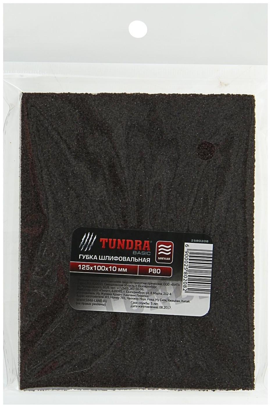 Губка абразивная шлифовальная ТУНДРА, мягкая, 125 х 100 х 10 мм, Р80