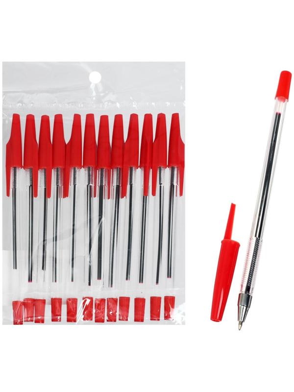 Ручка шариковая, 0.5 мм, стержень красный, корпус прозрачный, рифлёный держатель