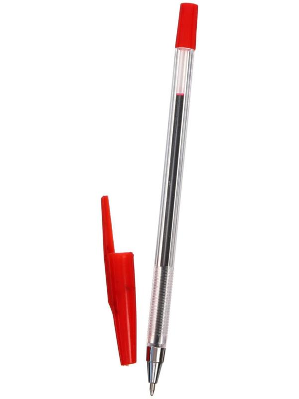 Ручка шариковая, 0.5 мм, стержень красный, корпус прозрачный, рифлёный держатель
