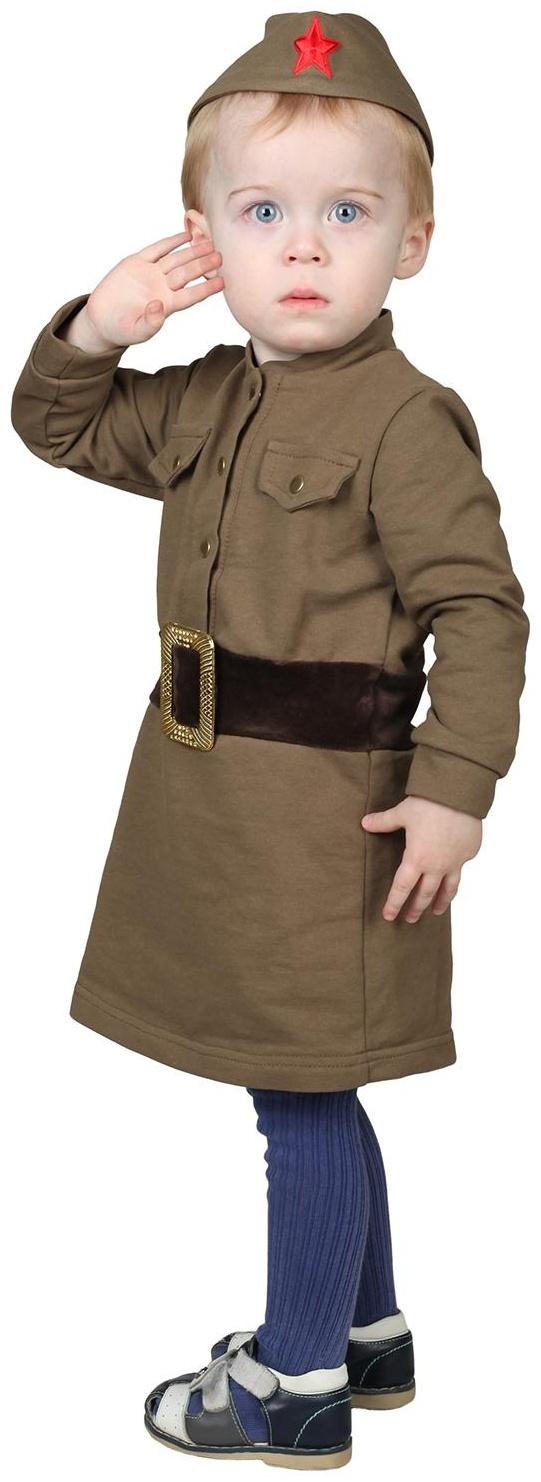Костюм военного для девочки: платье, пилотка, трикотаж, хлопок 100%, рост 92 см, 1,5-3 года, цвета МИКС
