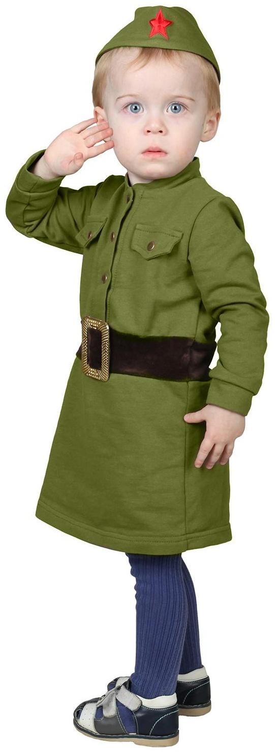 Костюм военного для девочки: платье, пилотка, трикотаж, хлопок 100%, рост 92 см, 1,5-3 года, цвета МИКС